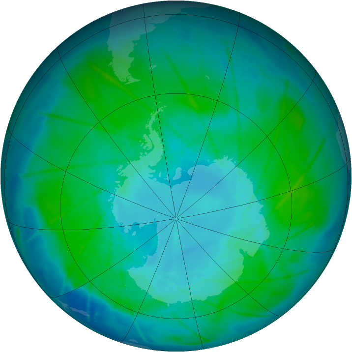 Antarctic ozone map for 15 January 2011